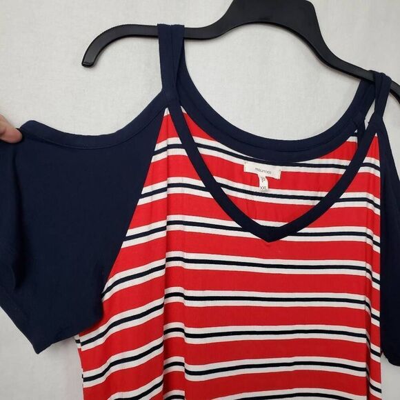 Maurices XXL Navy/Red/White Stripe Cold Shoulder TShirt Dress - Picture 2 of 6